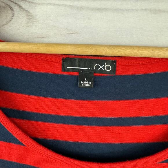 RXB Women's Navy Blue Red Striped Tie Knot Short Sleeve Top Size Large - Picture 3 of 7